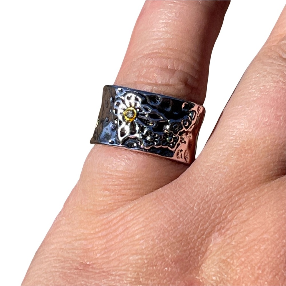 ARTISAN HANDMADE SILVER TONE METALWORK BUTTERFLY CHERRY BLOSSOM RING - Picture 2 of 9